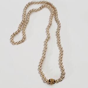 Vintage Nolan Miller Champagne Faux Pearl Necklace With Screw Clasp 36 in.